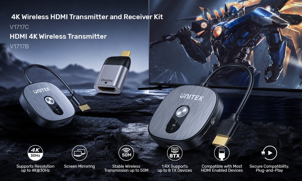 UNITEK V1717CBK01 4K Wireless HDMI Transmitter and Receiver Kit - view 1