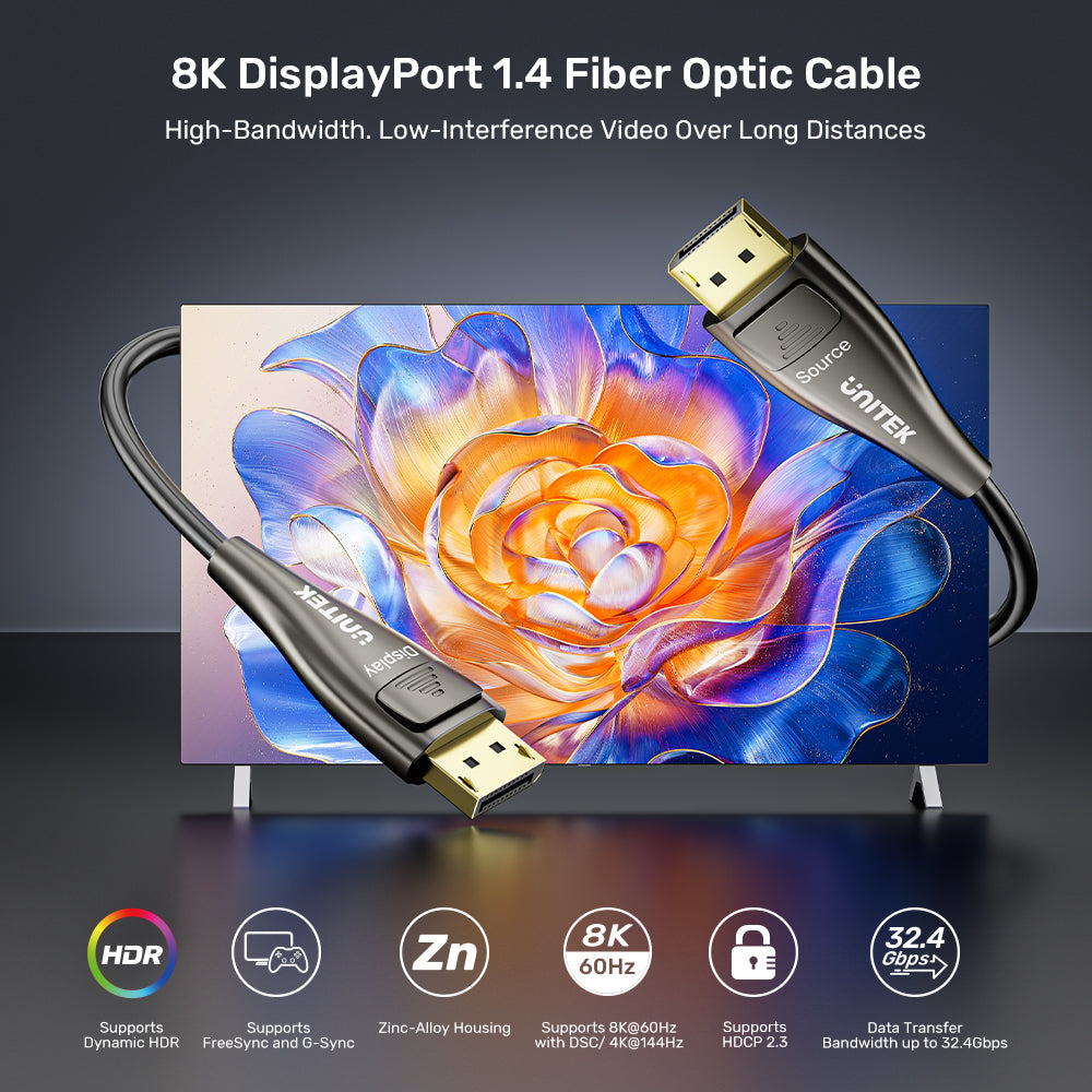 UNITEK C1632ABK01-20M 8K DisplayPort 1.4 Fiber Optic Cable 20M - image 4