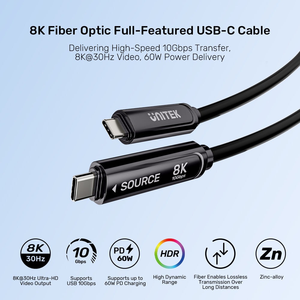 UNITEK C14178ABK01-5M 8K Fiber Optic Full-Featured USB-C Cable 5M - image 3
