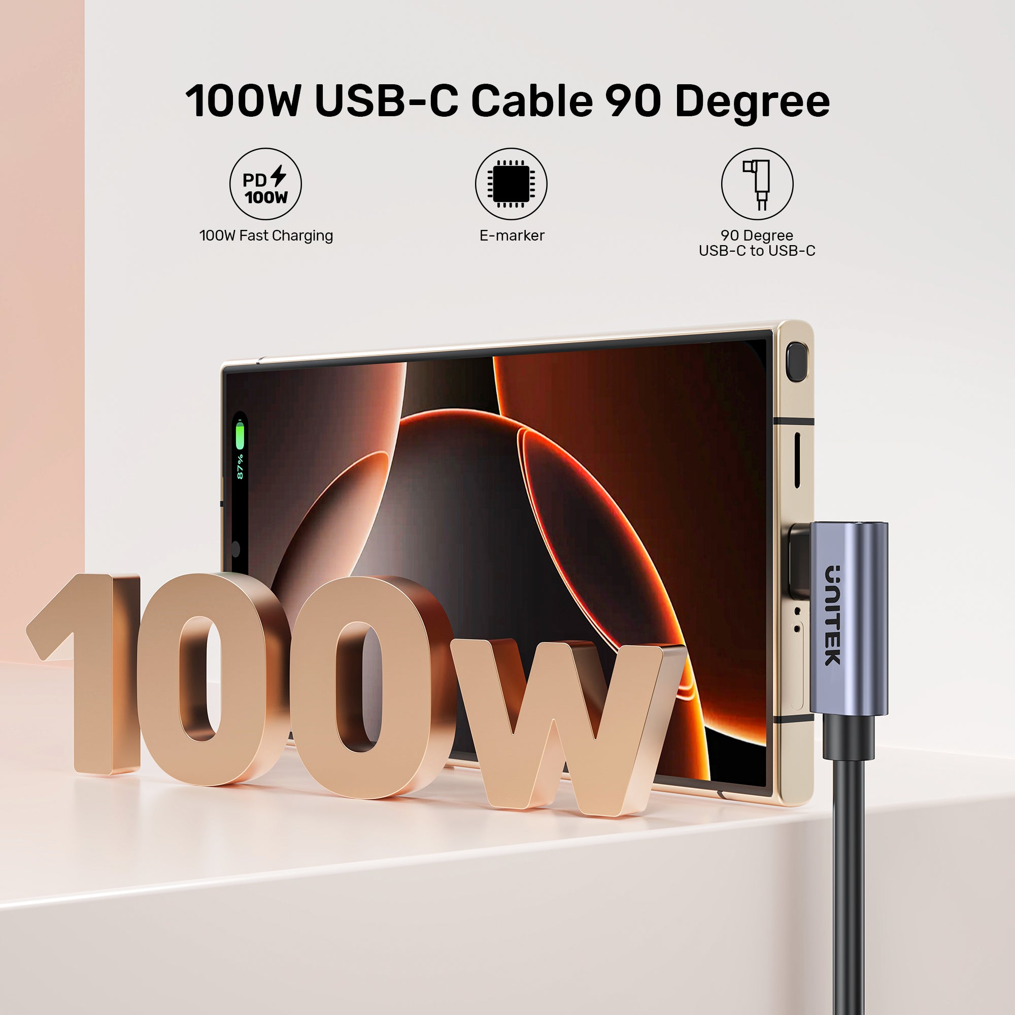 UNITEK C14147ABK01-1M PD 100W USB-C Cable Dual 90 Degree 1M - image 6