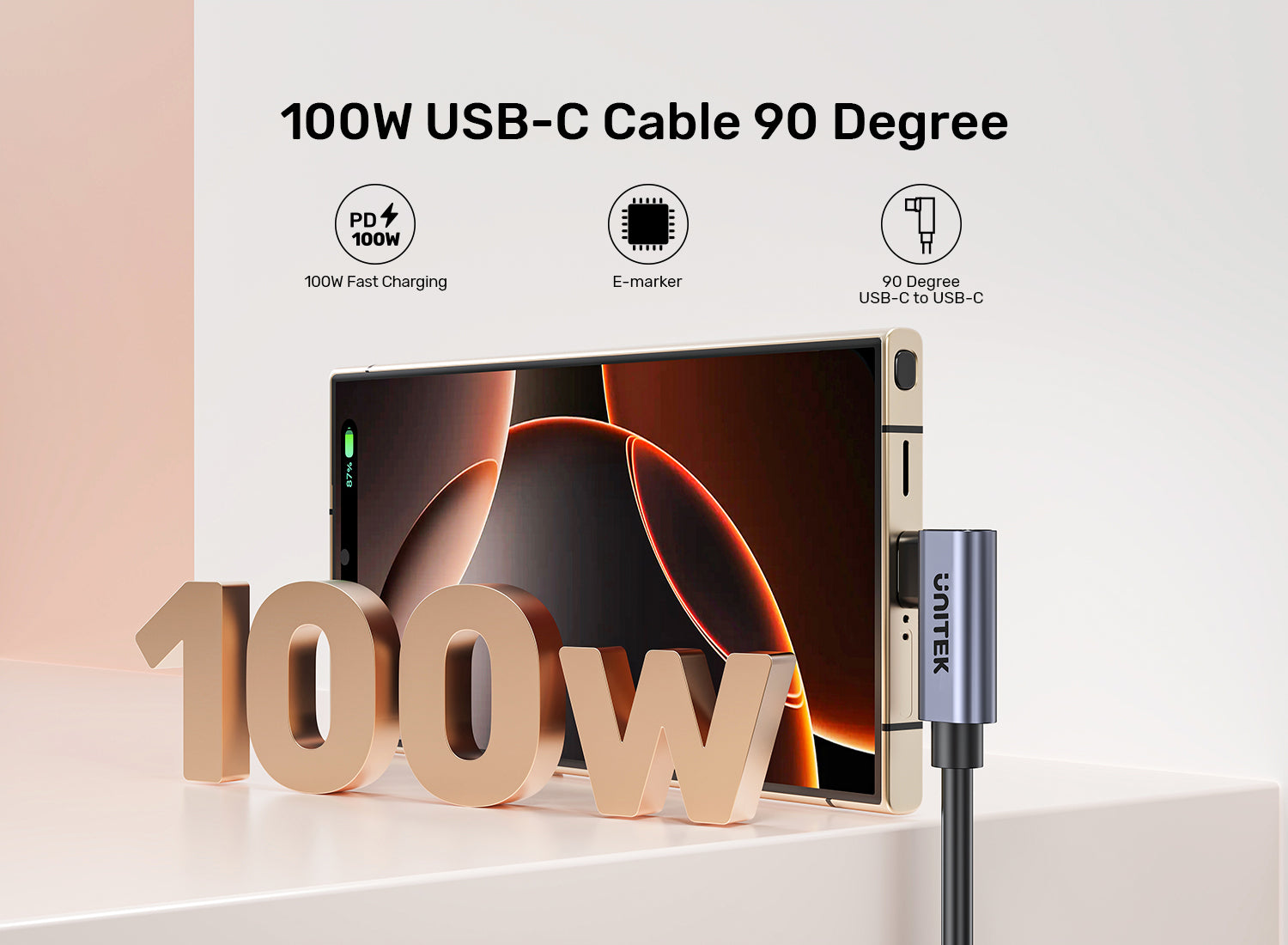 UNITEK C14147ABK01-1M Dual 90 Degree USB-C Cable 100W 1M - view 1