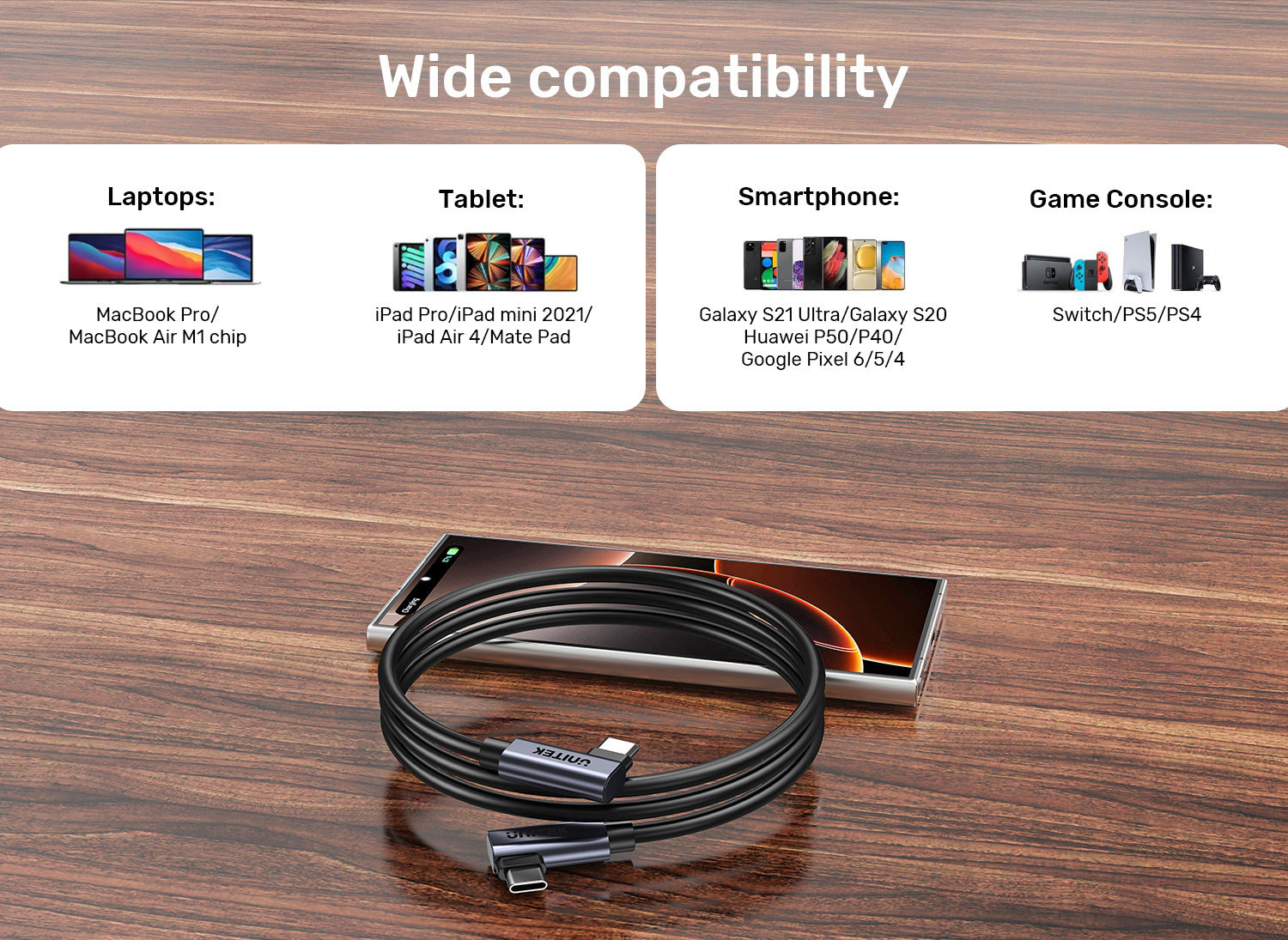 UNITEK C14147ABK01-1M Dual 90 Degree USB-C Cable 100W 1M - view 8