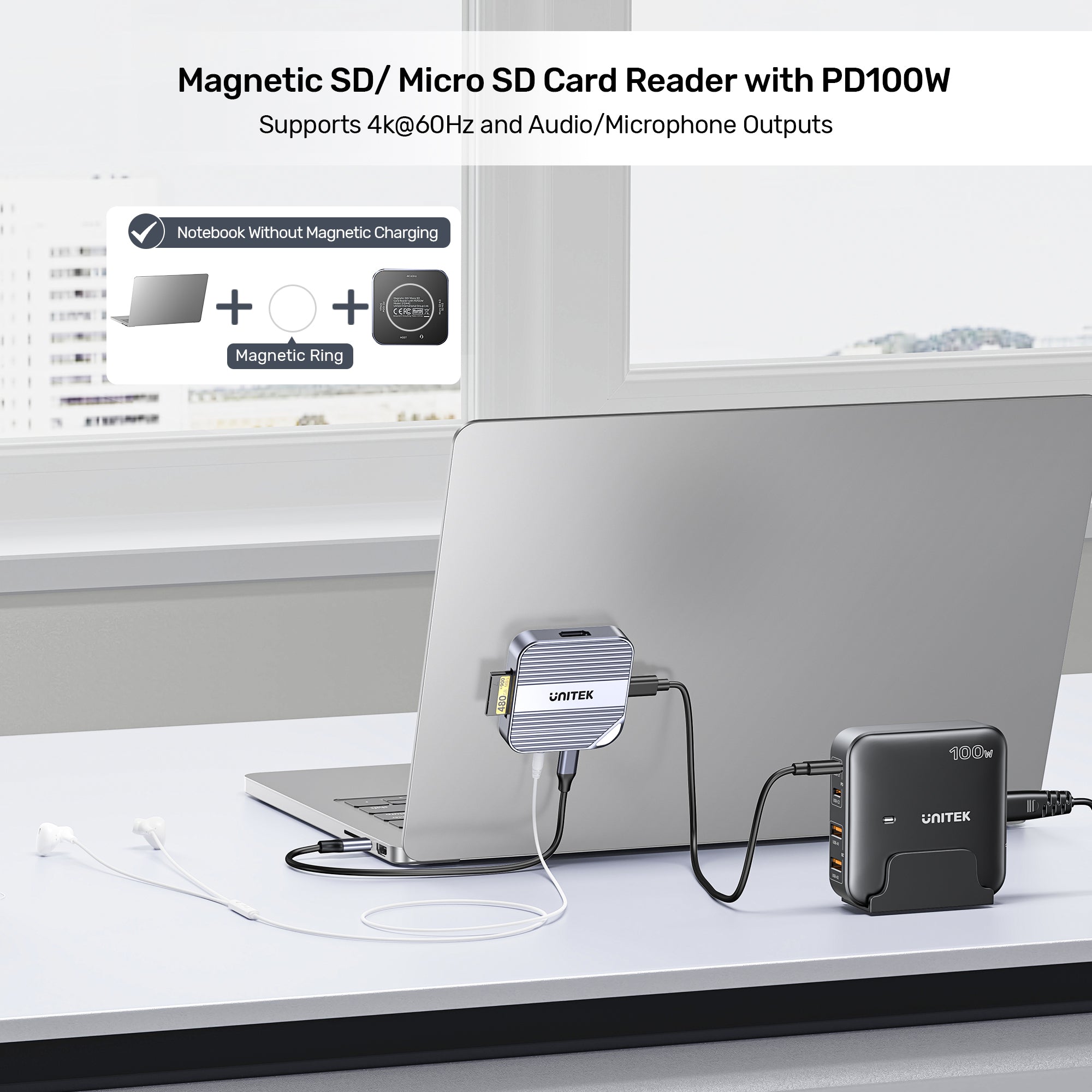 UNITEK S1244CGY01 Magnetic SD/ Micro SD Card Reader with PD100W - image 5