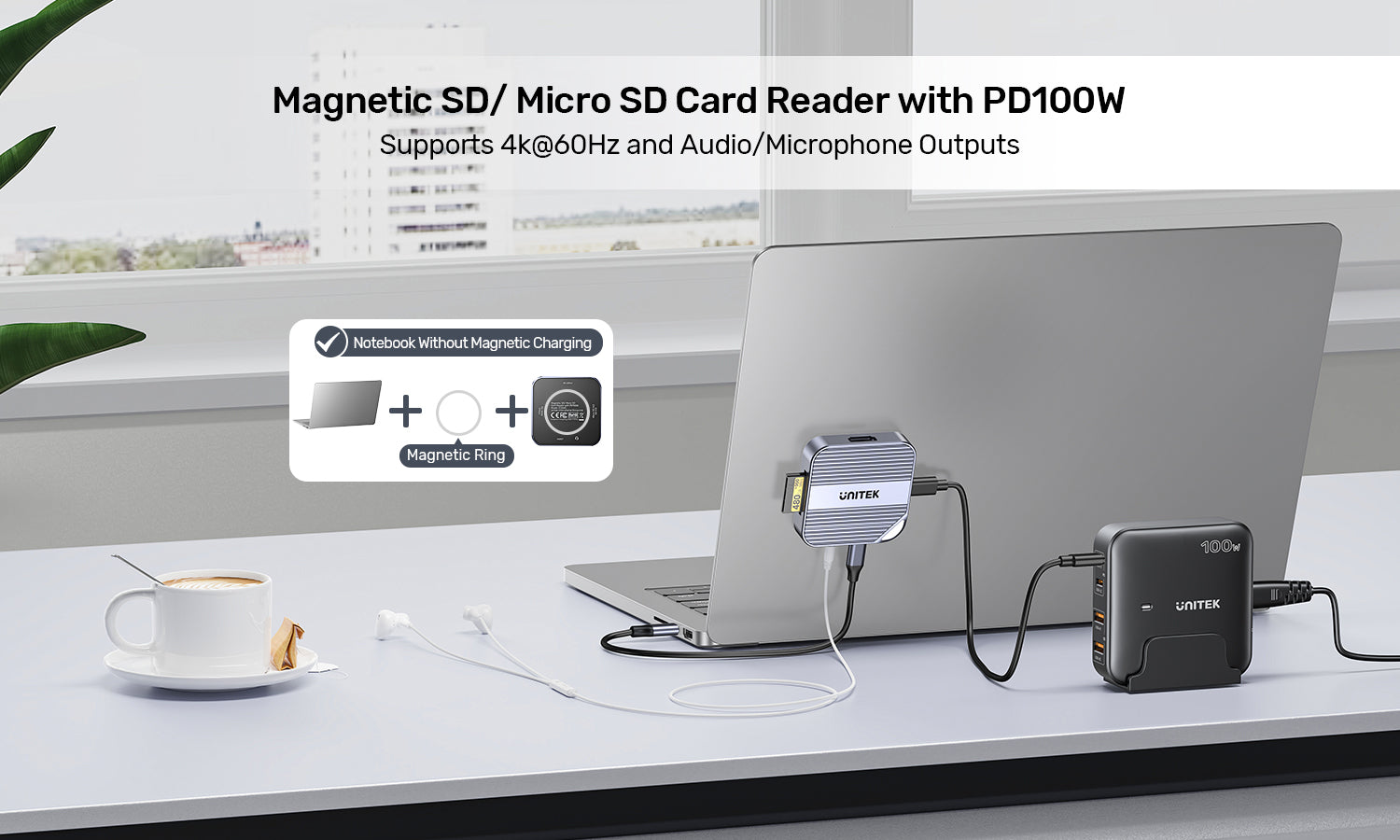 UNITEK S1244CGY01 Magnetic SD and microSD Card Reader with PD 100W - view 1