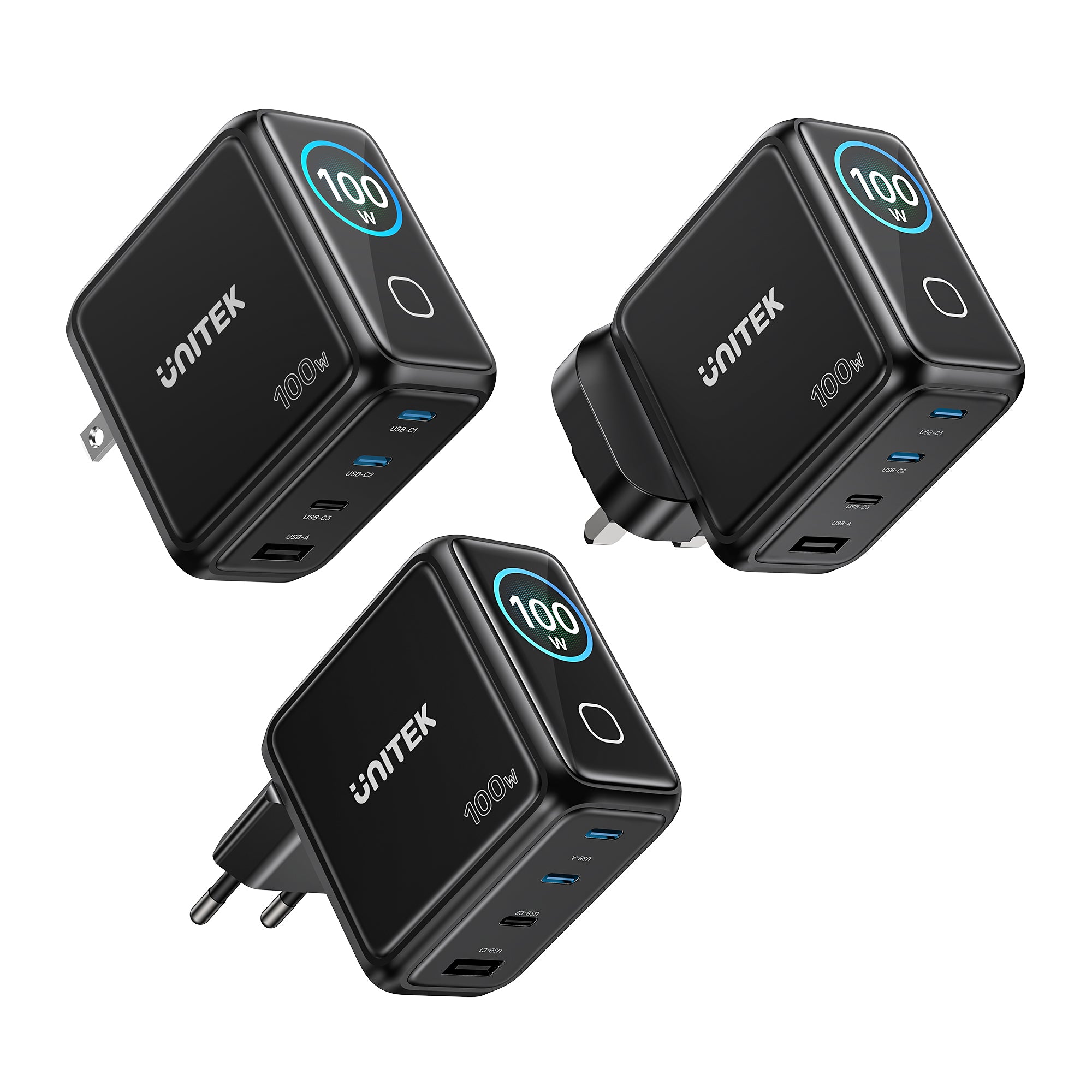 UNITEK P1131ABK01-EU Rexo 100W 4-Port GaN Charger with Smart Display - image 1