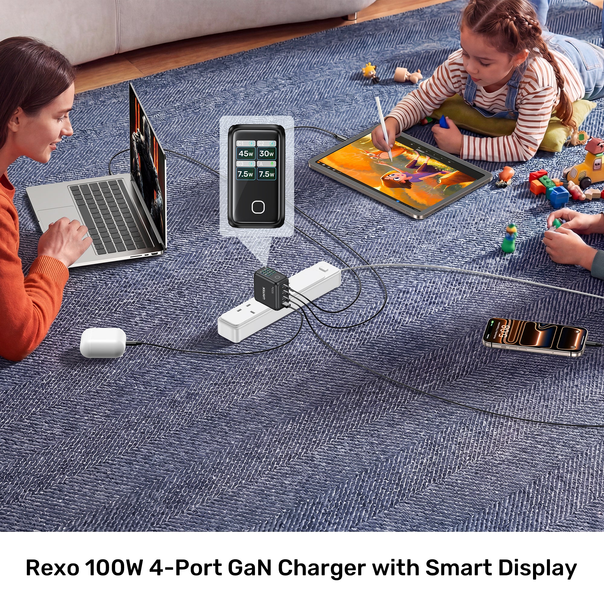 UNITEK P1131ABK01-EU Rexo 100W 4-Port GaN Charger with Smart Display - image 4