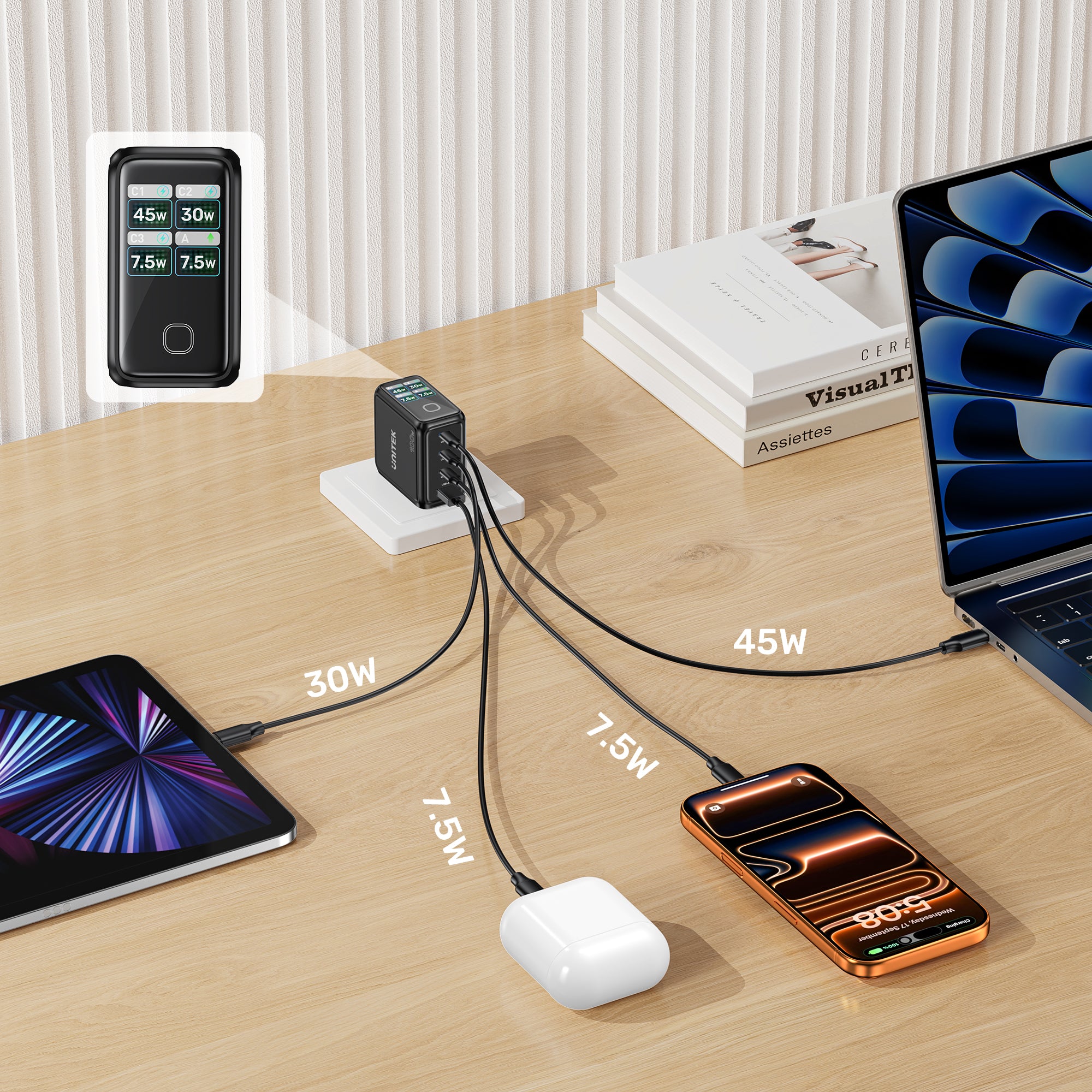 UNITEK P1131ABK01-EU Rexo 100W 4-Port GaN Charger with Smart Display - image 6