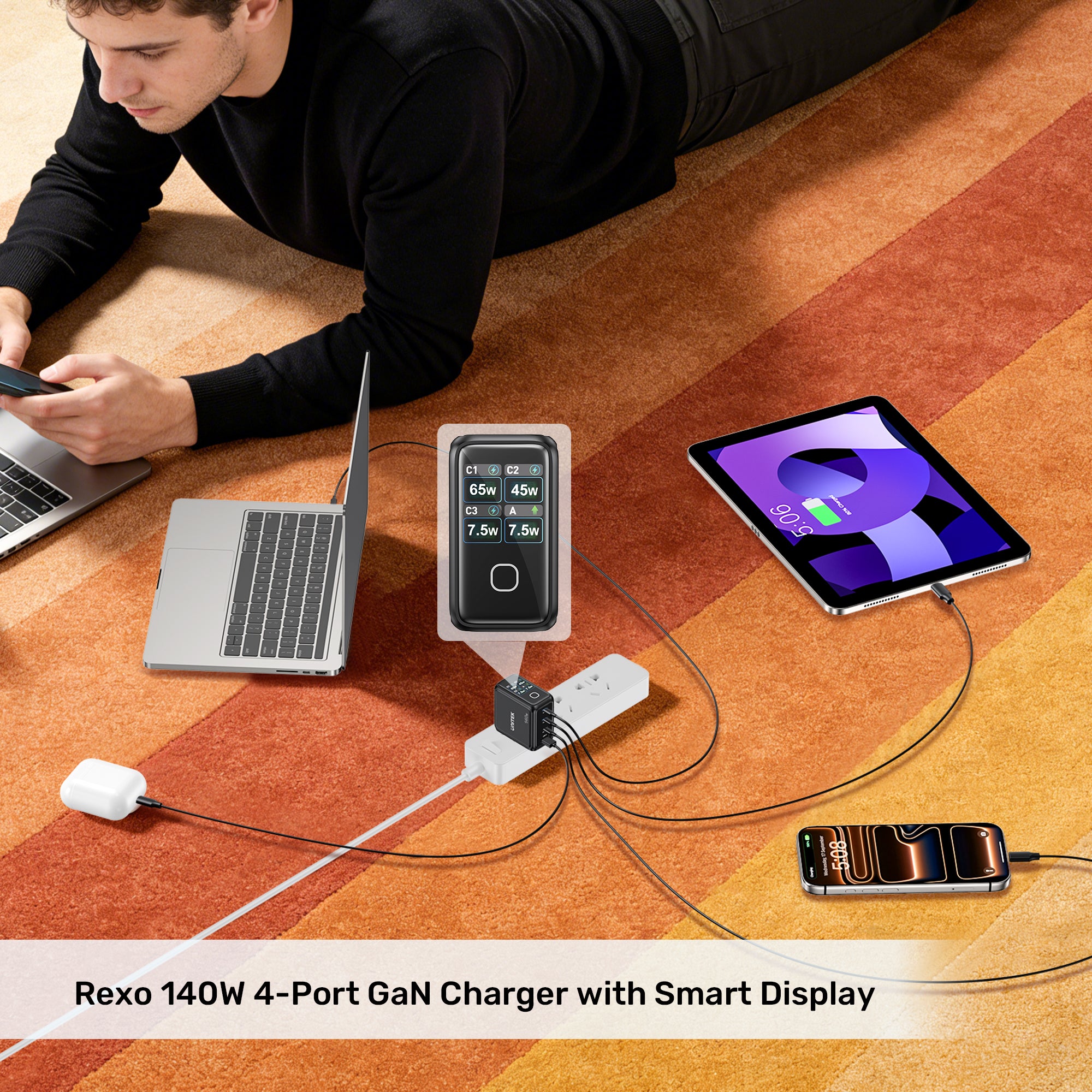 UNITEK P1132ABK01-EU Rexo 140W 4-Port GaN Charger with Smart Display - image 4