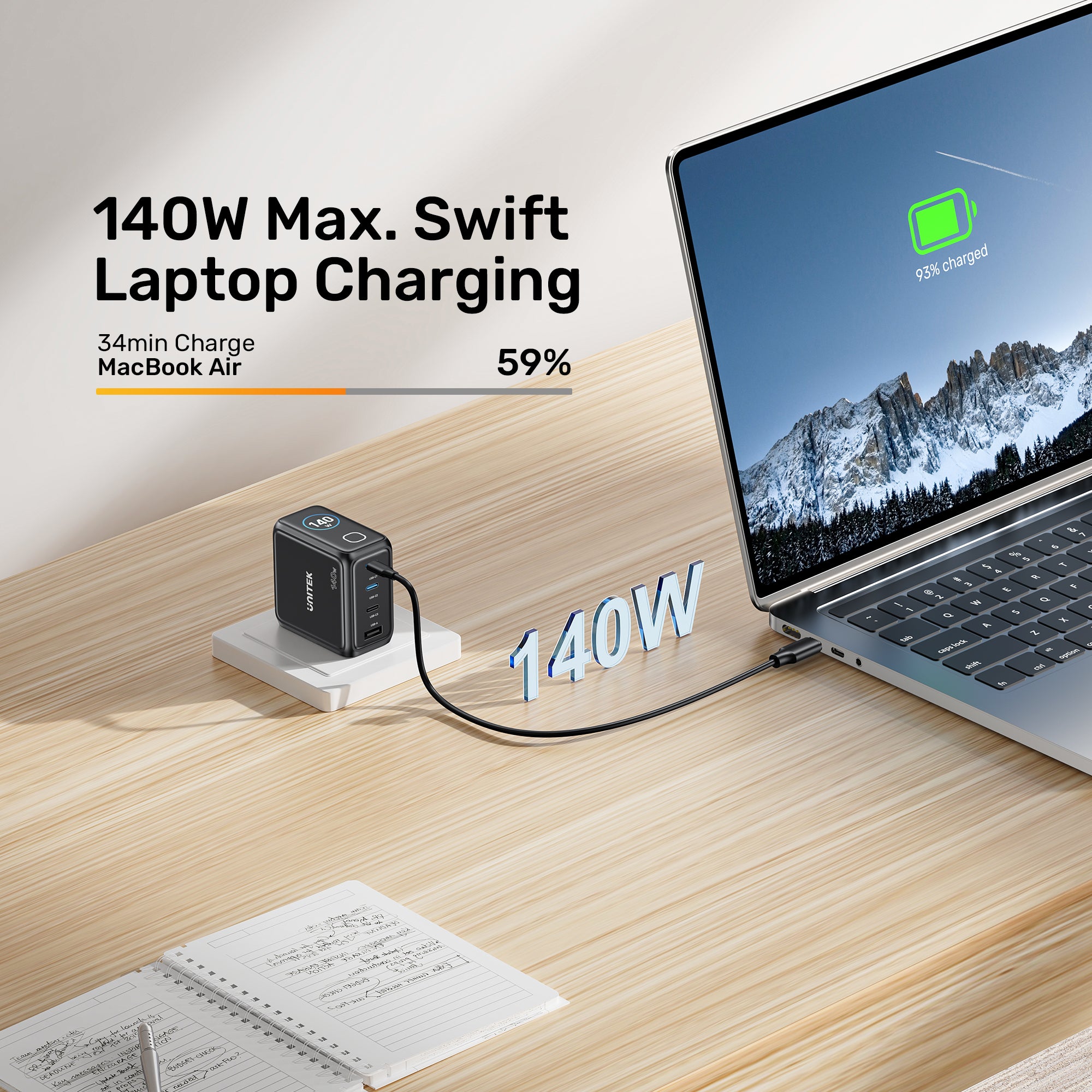 UNITEK P1132ABK01-EU Rexo 140W 4-Port GaN Charger with Smart Display - image 5