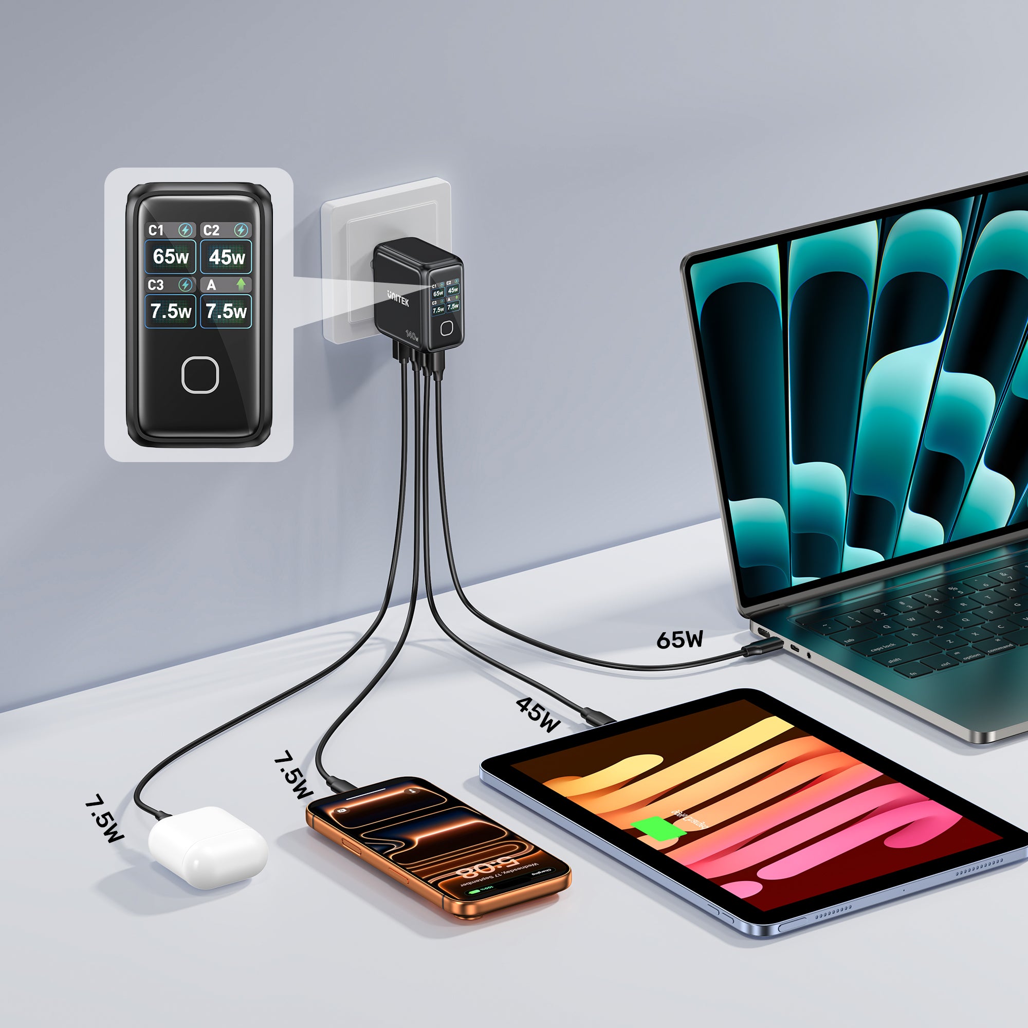 UNITEK P1132ABK01-EU Rexo 140W 4-Port GaN Charger with Smart Display - image 6