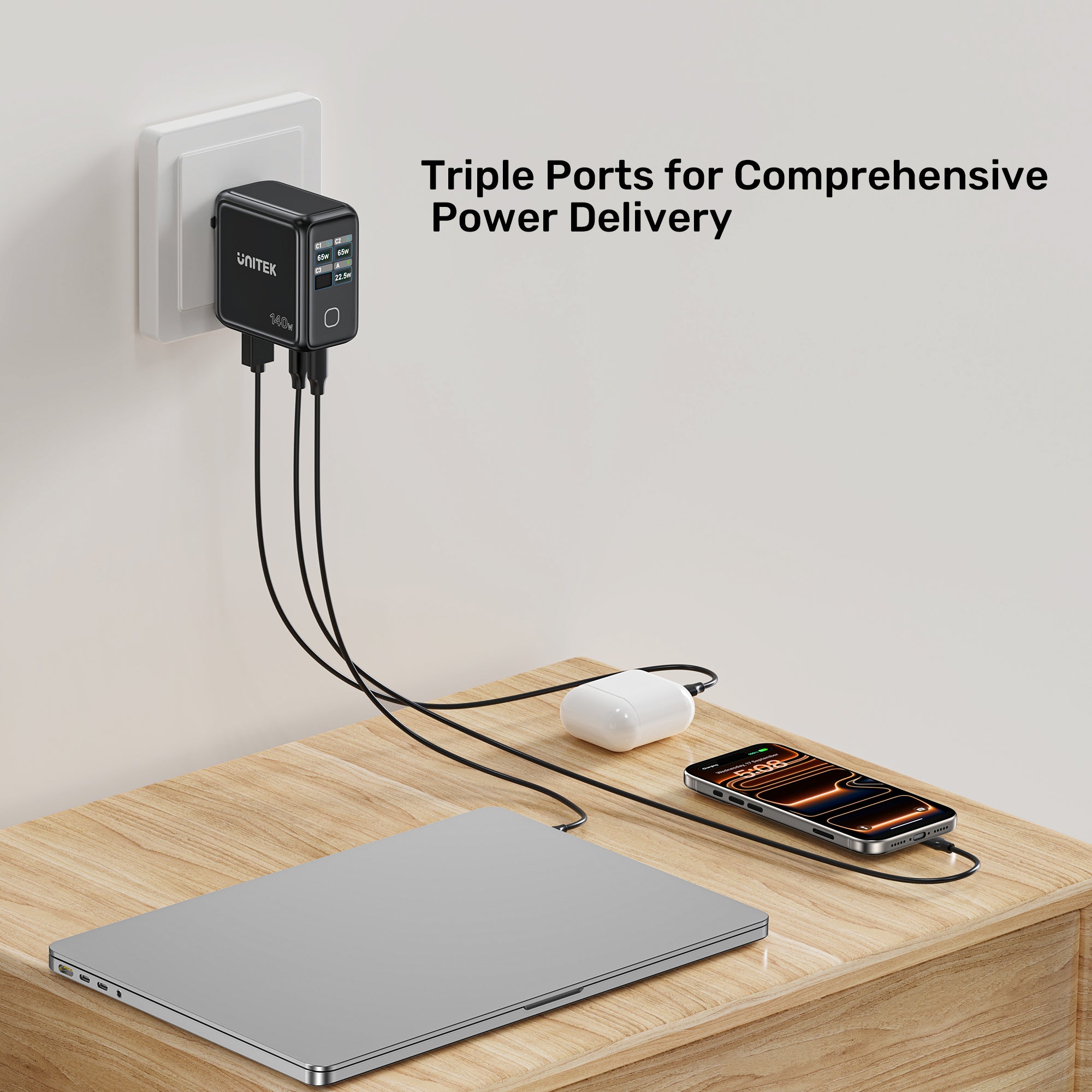 UNITEK P1132ABK01-EU Rexo 140W 4-Port GaN Charger with Smart Display - image 8