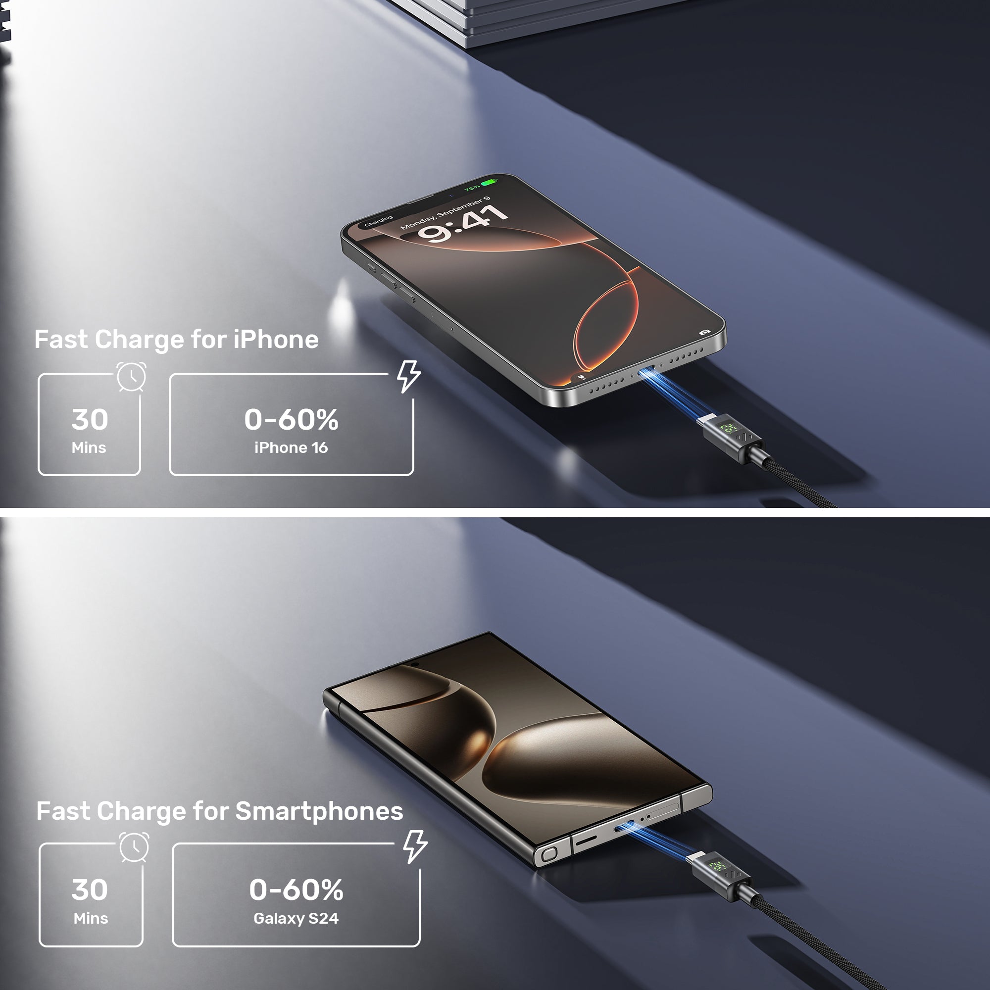 UNITEK C14158ABK01-1M PD 60W USB-C Charging Cable with LED Display 1M - image 7
