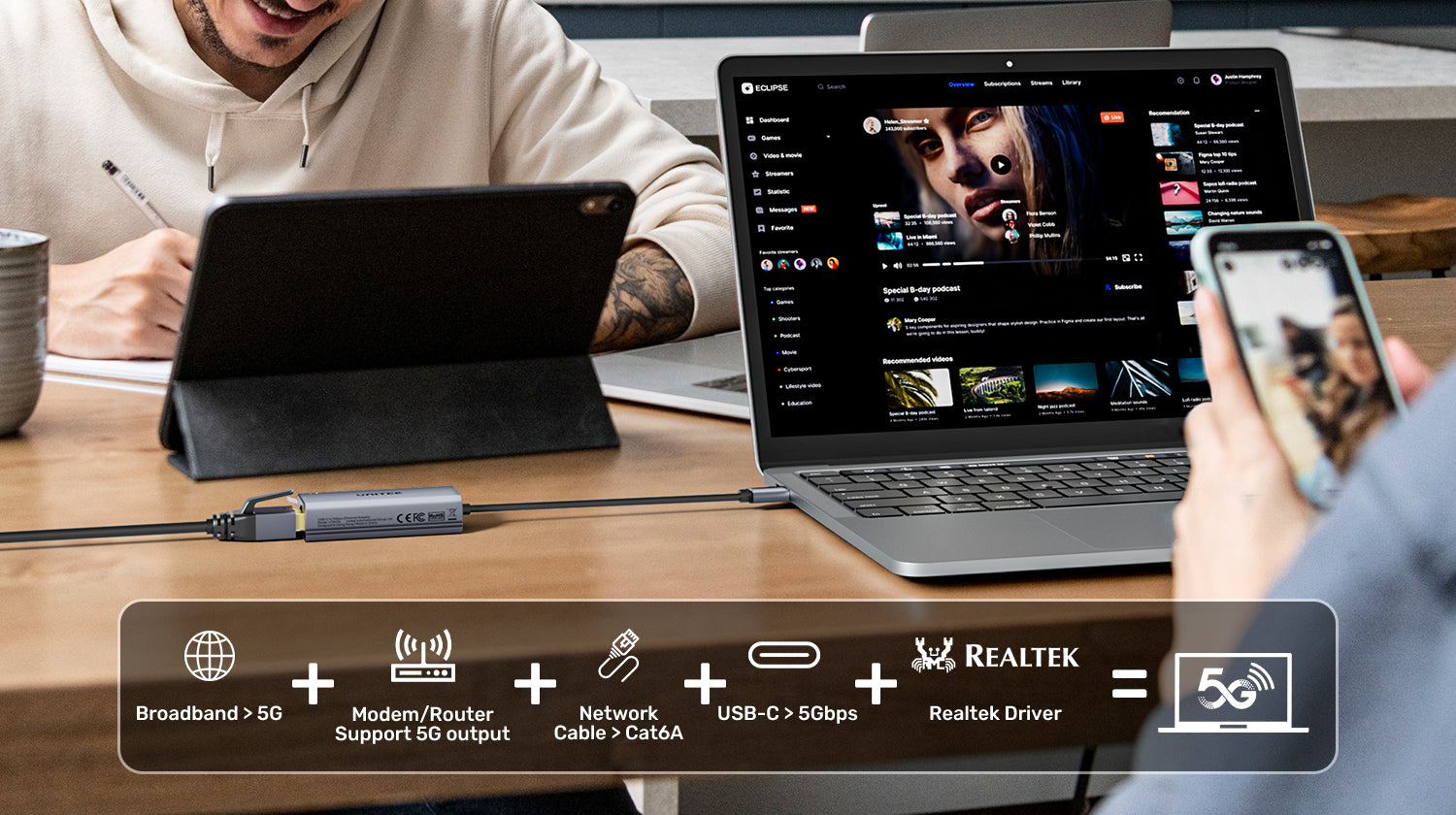UNITEK U1343AGY01 USB-C to 5Gbps Ethernet Adapter - view 3