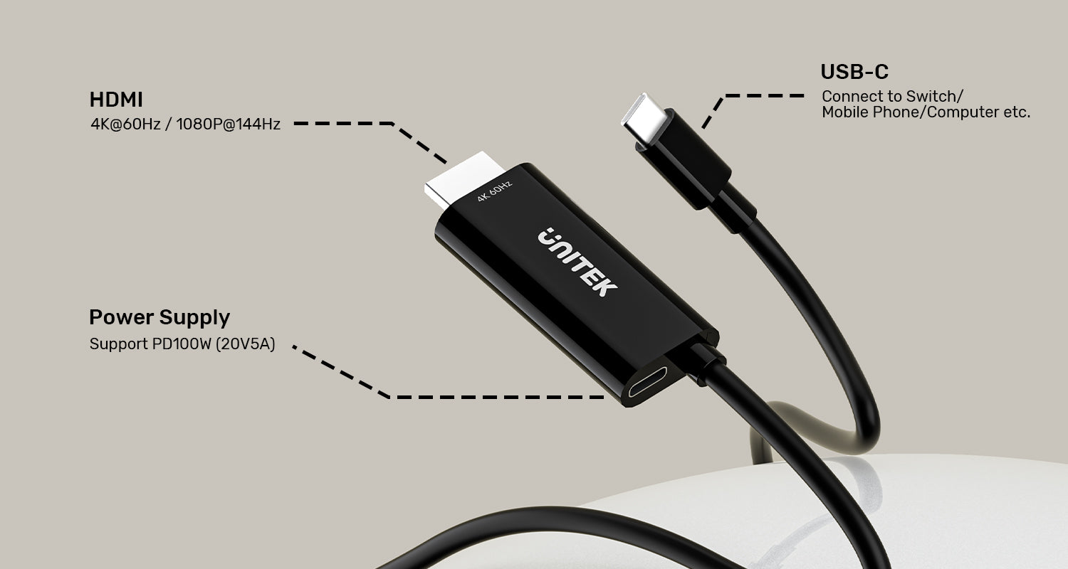UNITEK V1439ABK01 USB-C to HDMI 4K 60Hz Cable with PD 100W - view 7