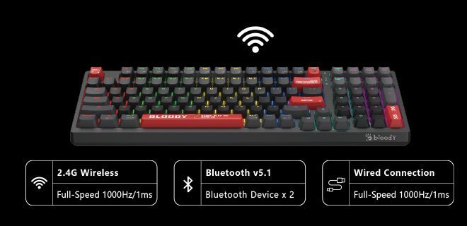 Bloody WS98 RGB Wireless BLMS Mechanical Keyboard BLMS Red Switch - Extreme Quiet Typing